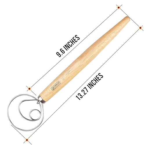 ORBLUE Premium Danish Dough Whisk - Dutch Whisk with Stainless Steel Ring - Danish Whisk for Bread, Pastry or Pizza Dough, 13-inch 1-PACK