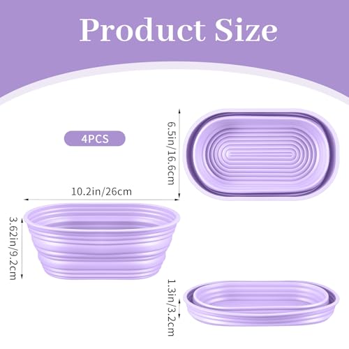 MAQUITA 4-Pack Oval Silicone Bread Proofing Basket, 10-Inch Sourdough Proofing Basket Set (Purple)