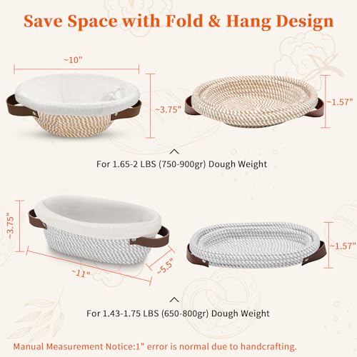 Aliggbent 38Pcs Sourdough Bread Baking Supplies – 11'' Oval & 10'' Round Cotton Rope Banneton Bread Proofing Baskets with Liners & Covers, Sourdough Starter Jar Kit, Scale, Bags & Bread Making Tools - size: 11'' 38Pcs Set