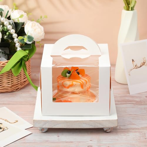 32 Pcs 6x6x5 Mini Bento Cake Container Bulk with Handle and Window
