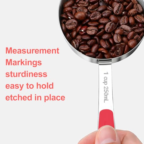 Bopei 10-Pcs Stainless Steel Measuring Cups & Spoons Set, Red Handles - color: Red