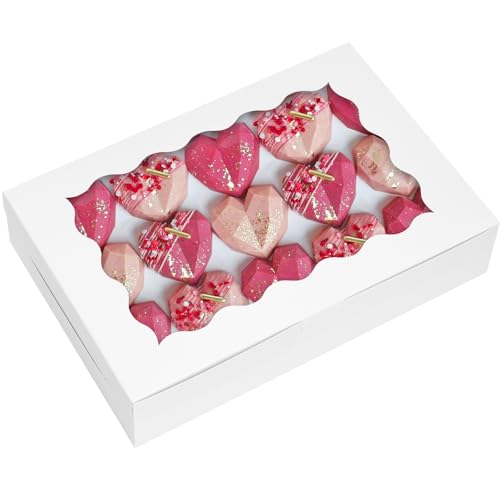 Moretoes 24pcs Cookie Boxes with Window, 12x8x2.5 In White Bakery Boxes - size: 12x8x2.5 Inch (Pack of 24)