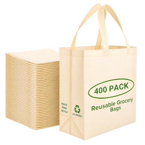 Simply Cool 400 Pack Reusable Grocery Bags, Medium Tote Bags Bulk, Cream - color: Cream, size: 400 Pack - Medium Bags