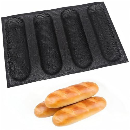 Dioycli Bread Mold for Baking Silicone Large Baguette Bread Pan, 4-Loaf - size: 4 Large Cavities
