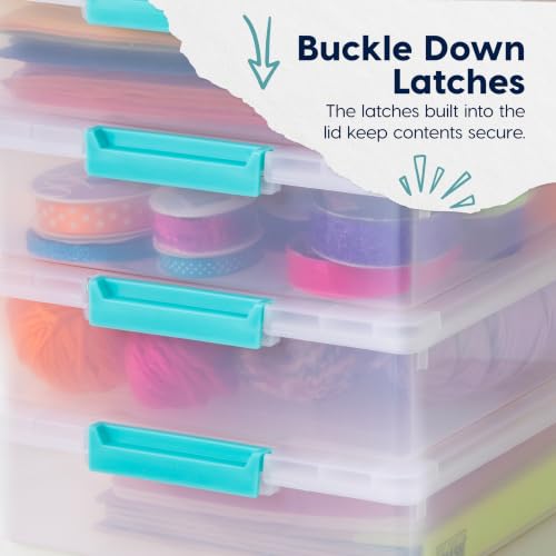 IRIS USA Storage Bins with Lids |Made in USA| 6 Qt - (4-Pack) - Clear - color: Clear/Seafoam Blue, size: 6 Qt. - 4 Pack