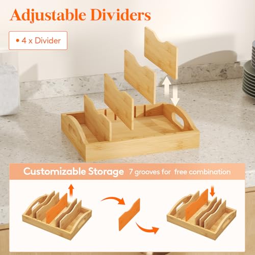 Lifewit Bamboo Lid Organizers for Inside Cabinet with 5 Sections - size: Medium(10.6" x 8.3")