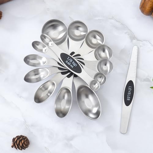 Magnetic Measuring Spoons Set of 9 Stainless Steel Dual Sided Stackable Measuring Spoons Nesting Teaspoons Tablespoons for Measuring Dry and Liquid Ingredients(9 Black) - color: 1 Set - 9 Black