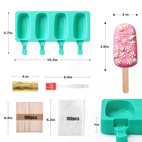 Juome Cake Pop Mold Kit, Cakesicle Molds Silicone with Sticks & Bags(Green) - color: Green
