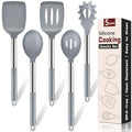 5Pcs Silicone Cooking Utensils Set, Heat Resistant Kitchen Tools Include Solid&Slotted Spatula, Cooking Spoon and Pasta Server, Silicone Kitchen Utensils set for Nonstick Cookware Flipping, Gray - color: Gray