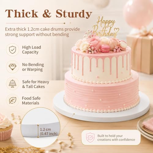 20 Inch Round Cake Drum 3-Pack,1/2" Thick Corrugated Greaseproof Cake Board - color: White, size: 20inch/3pcs