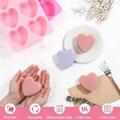 SJ Heart Soap Mold Set, 2-Pack 6-Cavity Silicone Soap Molds - color: Pink / Heart