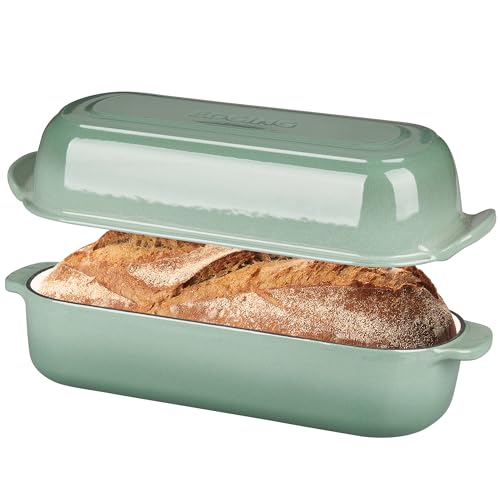 EDGING CASTING Enameled Cast Iron Loaf Pan with Lid, Bread pan, Dutch Oven Bread pan for Homemade Sourdough Bread Baking, 12.5x5.5 inch, 5qt, Sage Green - color: Sage Green