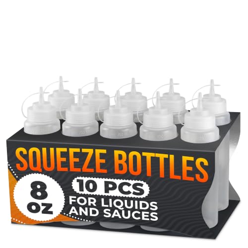 10 Pack Condiment Squeeze Bottles for Sauces, 8 oz Plastic Sauce Bottles