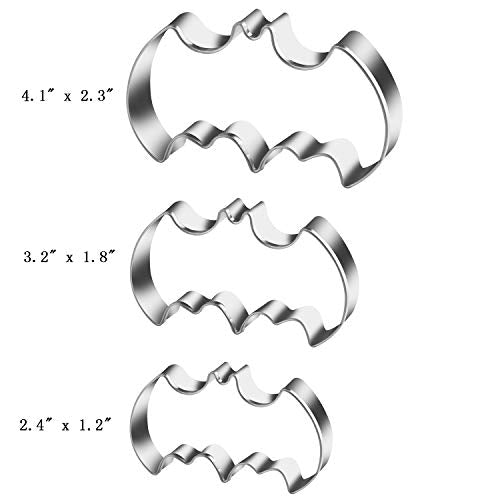 3 Pack Cookie Cutters Set Stainless Steel Bat Shape Halloween Biscuit Cookie Cutter