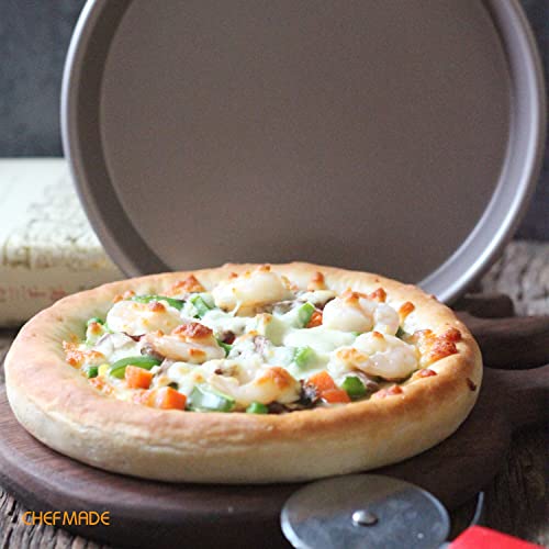 CHEFMADE Pizza Pan, 8-Inch Non-Stick Pancake Bakeware for Oven Baking (Champagne Gold) - size: 8" Pizza