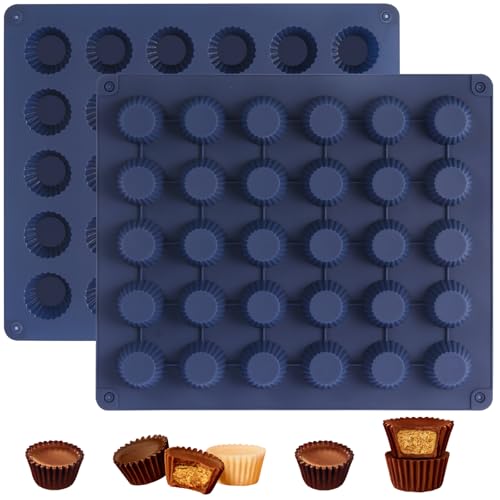 Peanut Butter Cup Molds, Bite-Size Chocolate Molds, Silicone Mold for Keto Fat Bomb, Jelly, Ice and Cordial, 2 PCS (Blue, Bite-Size) - size: Bite-Size