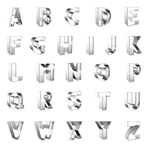 Letter Cookie Cutters Shapes Large 2 Inch - 26 Pcs Stainless Steel Alphabet Letter Cookie Cutter Set Fondant Biscuit Fruit Dough Mold Tools for Sandwich, Birthday, Christmas, and Holiday Party - color: Letter Cookie Cutters - 2 INCH