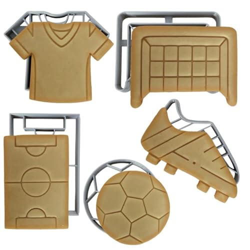 Soccer Cookie Cutter Set of 5 - Soccer Ball Shapes & Stamps, Sports Jersey Cookie Cutter for DIY Baking Supplies - Kit for Sports-Themed Party