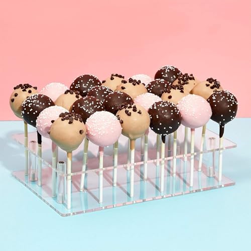 Stockroom Plus Cake Pop Stand - 24-Hole, Clear Acrylic, 9 x 5.9 x 2 in - Cake Pop Holder Rack & Tray - Display for 24 Cakepops on Dessert Table