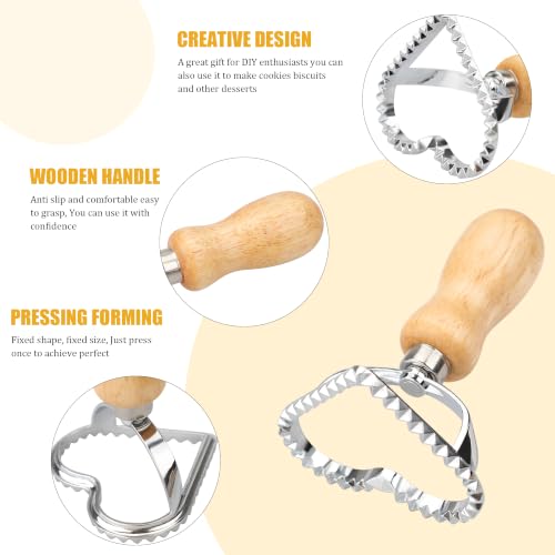 Heart Cookie Stamp Cutter, Wood Handle Fluted Edge Ravioli Press - color: Heart Shaped