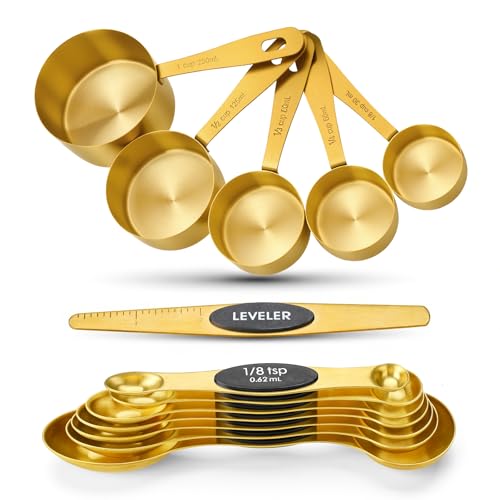 Gold Measuring Cups & Spoons Set for Cooking, 13pcs - size: Set of 13