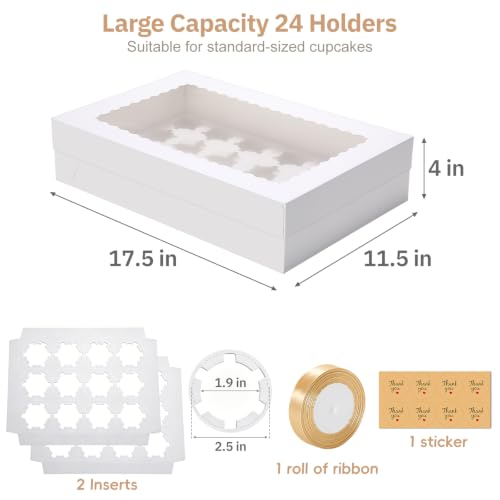 5 Pack 24 Count Standard Cupcake Boxes with Window & Inserts White - color: white