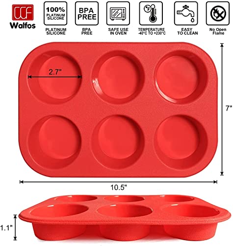 Walfos Silicone Muffin Pan - 6 Cup Non-Stick Cupcake Pan for Baking, Food Grade and BPA Free, Perfect for Egg Muffin, Cupcake, Quiches and Frittatas (3 Pack) - size: 3 Pcs: 6Cups, Regular, style: Muffin Pan