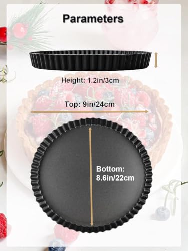 9 Inch Quiche Pans 2 Pack. Removable Bottom, Non-Stick Coating, Rugged Carbon Steel Baking Dish for Tart Quiche Pie. Metal Mold Gift for Women Wife Christmas Thanksgiving Party Festival Family - size: 9.45*1.2IN