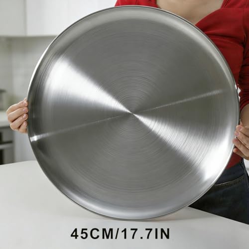 18 Inch Pizza Pan for Oven 2 Pack Stainless Steel Baking Sheet Round Plates for Cake Pie and Salad Pizza Steel Large Tray Oven Dishwasher Safe & Easy Clean - size: 18 Inch