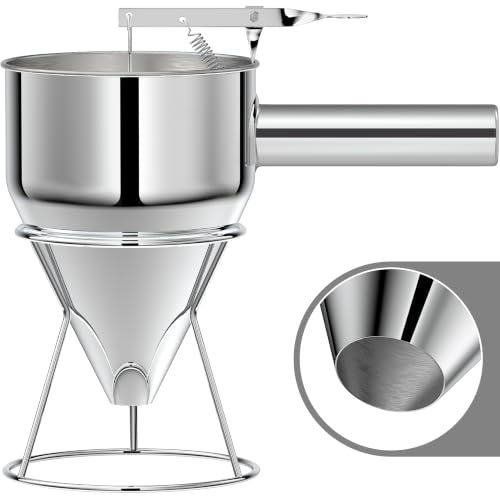 Pancake Batter Dispenser, Pancake Dispenser with 0.8" Large Spout, Easy-Pour Cake Batter Funnel for Thick Mix with Fruits or Chocolate Chips, Stainless Steel Funnel for Home and Kitchen