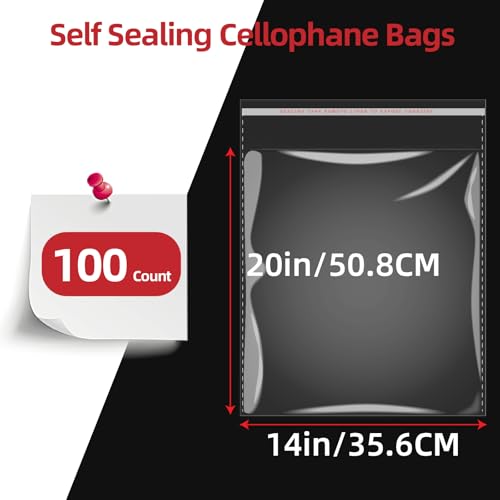 100 Count 14x20 Thick Self Sealing Cellophane Bags - size: 14x20（Pack of 100）