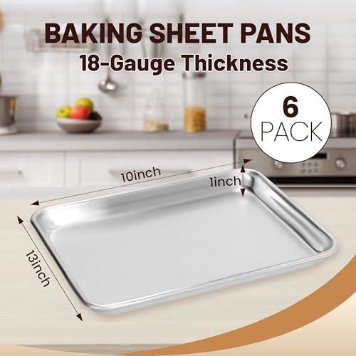 BIEAMA 6 Pack Quarter Size Aluminum Baking Sheet Pan, 13" × 10" - size: 6PACK 13"×10"