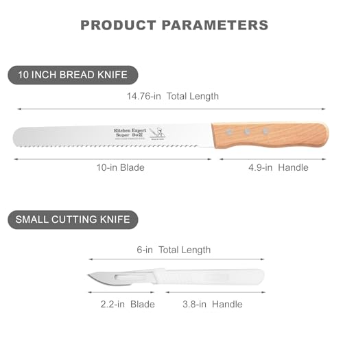 2-Pack Bread Knife & Bread Lame Set: 10" Premium Stainless Steel Serrated Knives Blade with Wood Handle for Homemade Bread, Sourdough Tomato, Bagel + Dough Scoring Tool for Razor Sharp Carving - size: 10 inches