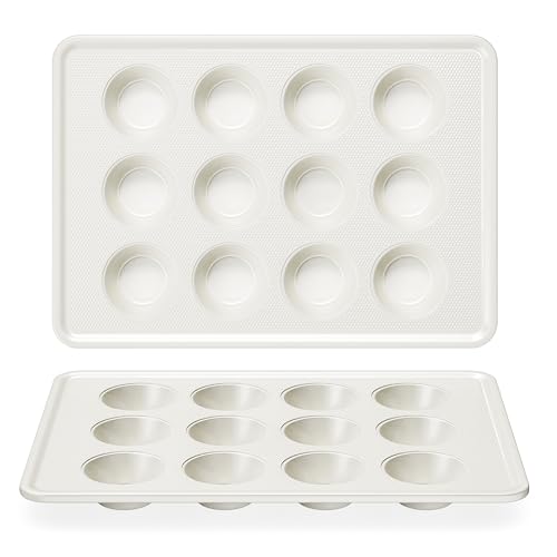 HONGBAKE 2 Pack Nonstick Ceramic Muffin Pan, 12 Cup Muffin tin for Baking, Non-toxic Cupcake Pan, Heavy-duty Aluminized Steel Cupcake Tray with Diamond Texture, Easy To Clean (Cream, 2PCS)