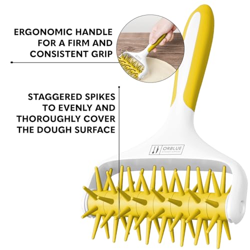 Orblue Pizza Dough Docker, Pastry Roller with Spikes, Pizza Docking Tool for Home & Commercial Kitchen - Pizza Making Accessories that Prevent Dough from Blistering, Yellow - color: Yellow