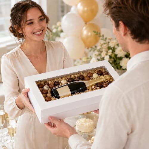 4 PCS 22x10x4inch White Rectangular Cake Boxes with Window and Cake Boards - size: White 22×10×4