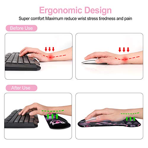 ToLuLu Keyboard Wrist Rest Pad Ergonomic Mouse Pad Set, Cute Mousepad - color: Pink Hearts