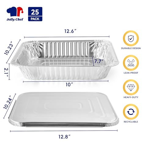 9x13 Aluminum Foil Pans with Lids (25 Pack) Disposable Tin Foil Pans - size: 25 Pack with Lids