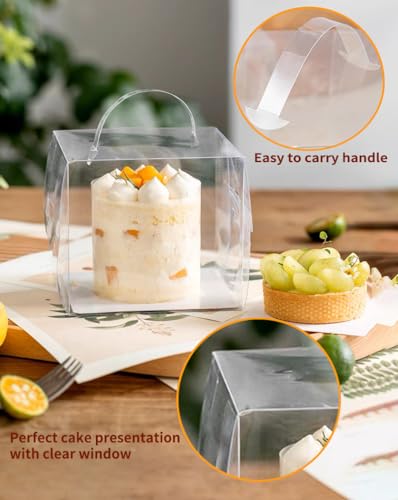 20pcs 6X6X5 Inch Clear Cake Box with Handles, 6in Transparent Bakery Boxes - color: 6×6×5in-20pack