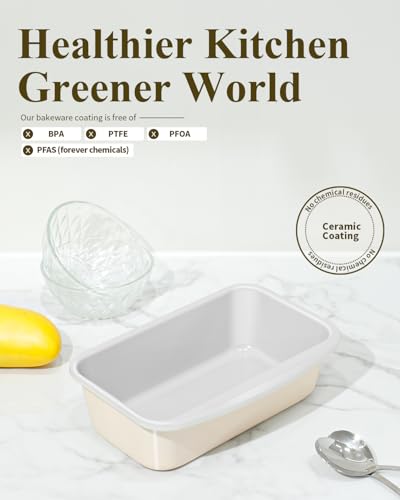 Nonstick Ceramic Bread Loaf Pan with Handle, Cream - color: Cream