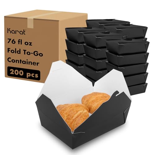 Karat Paper to Go Boxes [76 oz - 200 ct] Leak-Resistant, Microwavable, Heavy-Duty Take Out Boxes | Grease Resistant & Stackable, Black - color: Black, size: 76