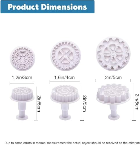 3Pcs Gear Cookie Cutters, Steampunk Cogs Plunger Mold, 3D Stamp Set, Cookie Cutters Baking Tools