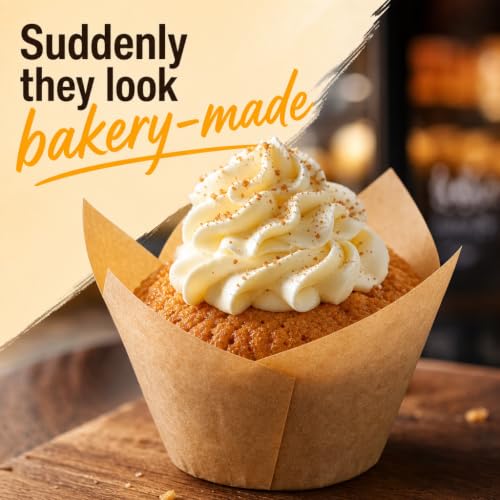 Tulip Cupcake Liners, Muffin Liners for Baking by Baker's Signature - color: 1.Natural Brown