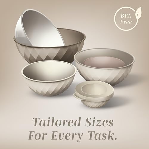 COOK WITH COLOR Mixing Bowls with Lids - 12 Piece Plastic Nesting Bowls Set includes 6 Prep Bowls and 6 Lids, Microwave Safe Mixing Bowl Set, Brown Diamond - color: Brown Diamond