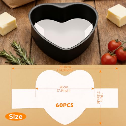 GeeRic Baking Parchment Paper 8 inch Heart Shape, 60 Pcs Cake Pan Liner with Lift Tab, Non-Stick Precut Baking Parchment for Baking Cookies, Bread (White)