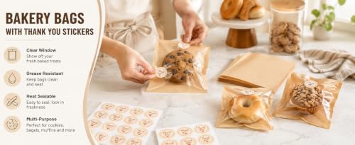 Cookie Bags with Seal, 100 Pack 7.1x7.5 Inch Bakery Bags with Window - size: 7.1 X 7.5in