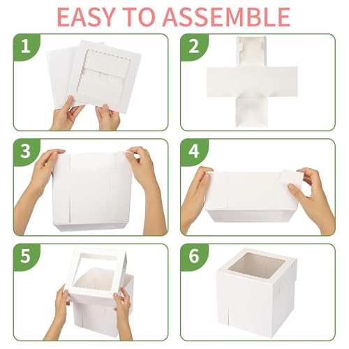 12 Pack Cake Boxes 12 Inch, 12x12x12 Inch Cake Box with Window White Tall Cake Carrier with Lids for Tier Cakes Disposable Containers for Birthday, Party, Halloween, Christmas, Wedding, Business - size: 12*12*12in