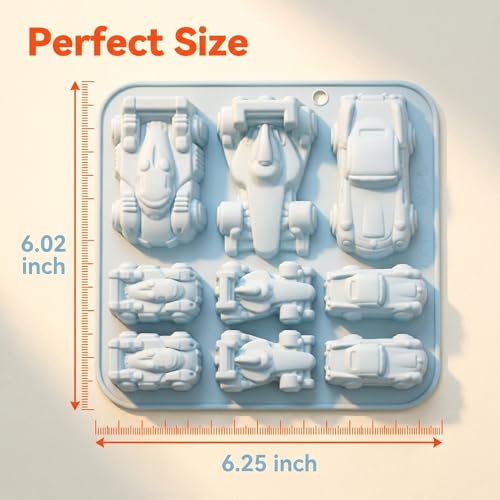 Race Car Chocolate Molds Silicone 2 Pack, 3D Race Car Molds for Soap - color: large and small racing cars