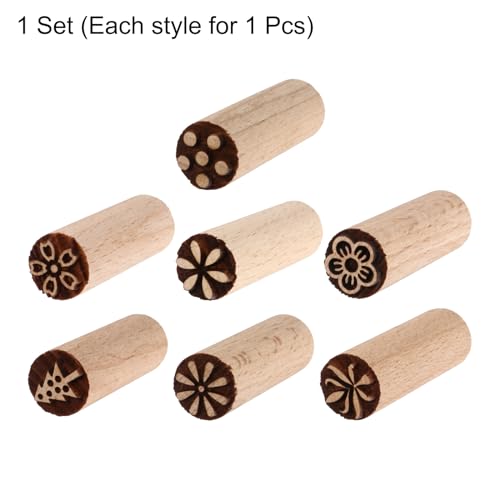 HARFINGTON 7pcs Wood Pottery Tools Stamps 0.6" Dia 2" Length