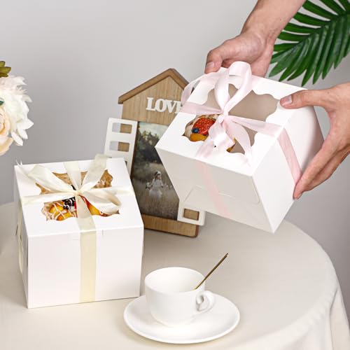Moretoes 15pcs 6x6x5in Cake Boxes Bakery Carriers, Small Bento Cake Contain - size: 6*6*5in